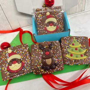 Santa, Reindeer, Christmas tree milk chocolate squares – Pre-order